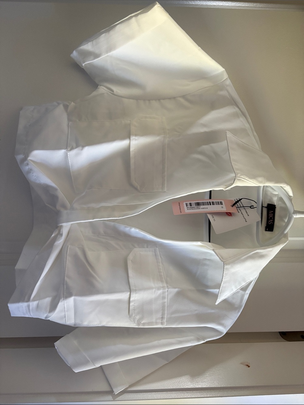 White Cropped Button-Up Utility Top - Unbranded